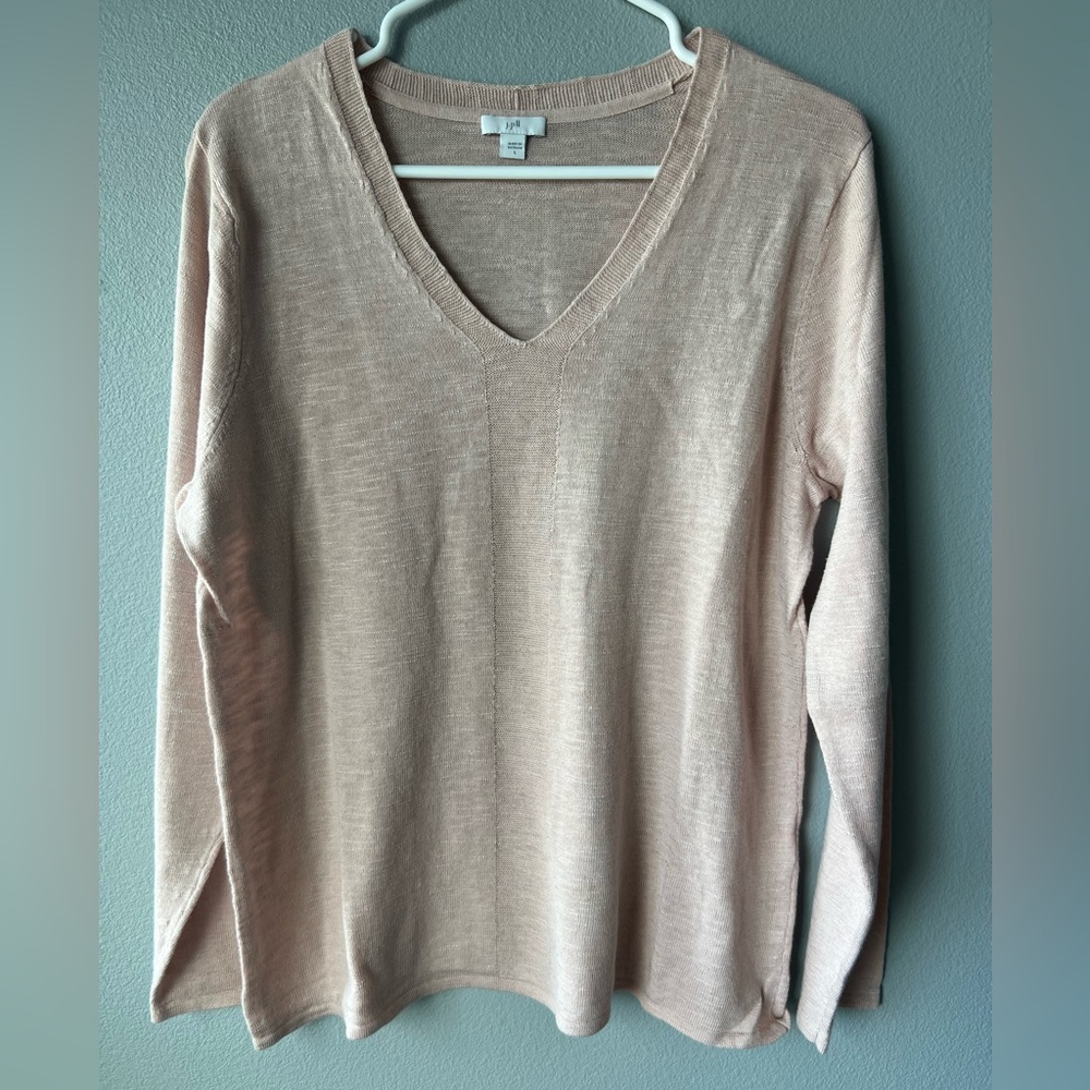 J. Jill light pink lightweight loose knit linen blend long sleeve sweater sz L